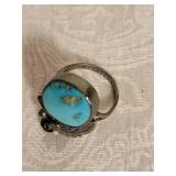 Native American turquoise Ring Signed Ahasteen ~ 7g Size 8.5