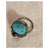 Native American turquoise Ring Signed Ahasteen ~ 7g Size 8.5