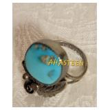 Native American turquoise Ring Signed Ahasteen ~ 7g Size 8.5