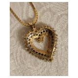 10K Yellow Gold Diamond Heart Pendant Necklace ~ 8g
