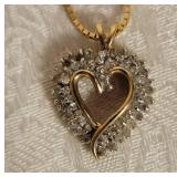 10K Yellow Gold Diamond Heart Pendant Necklace ~ 8g
