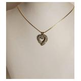 10K Yellow Gold Diamond Heart Pendant Necklace ~ 8g
