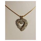 10K Yellow Gold Diamond Heart Pendant Necklace ~ 8g