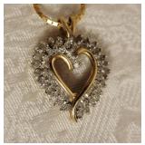 10K Yellow Gold Diamond Heart Pendant Necklace ~ 8g