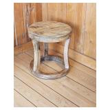 Primitive Carved Wooden Drum Side Table
