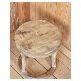Primitive Carved Wooden Drum Side Table