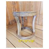 Primitive Carved Wooden Drum Side Table