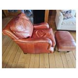 Stunning King Hickory Burnt Orange Leather Tac Armchair with Ottoman