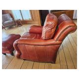 Stunning King Hickory Burnt Orange Leather Tac Armchair with Ottoman