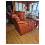 Stunning King Hickory Burnt Orange Leather Tac Armchair with Ottoman