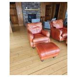 Stunning King Hickory Burnt Orange Leather Tac Armchair with Ottoman