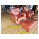 Stunning King Hickory Burnt Orange Leather Tac Armchair with Ottoman