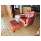 Stunning King Hickory Burnt Orange Leather Tac Armchair with Ottoman