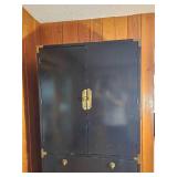 Black Lacquer Finish Campaign Style bar Cabinet