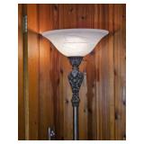 French Provincial Torchiere Floor Lamp with Frosted Glass Shade