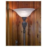 French Provincial Torchiere Floor Lamp with Frosted Glass Shade