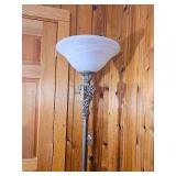 French Provincial Torchiere Floor Lamp with Frosted Glass Shade