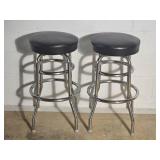Retro Pair of Black Vinyl Shop Stools