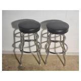 Retro Pair of Black Vinyl Shop Stools