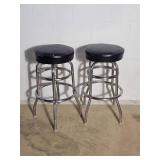 Retro Pair of Black Vinyl Shop Stools