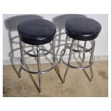 Retro Pair of Black Vinyl Shop Stools