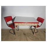 Vintage Enamel Top Kitchenet/Prep-Table with Vinyl Chairs