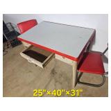 Vintage Enamel Top Kitchenet/Prep-Table with Vinyl Chairs