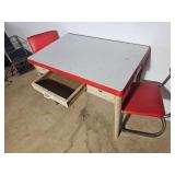 Vintage Enamel Top Kitchenet/Prep-Table with Vinyl Chairs