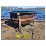 Large Standing 32 Inch Fire Pit with Scrolled Iron Frame