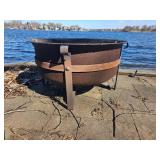 Large Standing 32 Inch Fire Pit with Scrolled Iron Frame