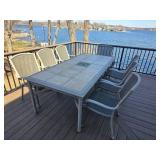 Beautiful Cast Aluminum Dining Patio Table with Tile Inserts and Provincial frame Details
