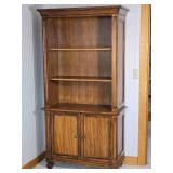 Two Piece Wooden Bookcase Cabinet with Open Shelving and Storage Base
