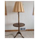 Vintage Style Floor Lamp with Round Table and Pleated Shade