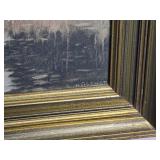 Framed Landscape Print with Water and Tree Scene in Gilt Frame