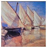 Framed Coastal Sailboat Painting Signed Artist Work