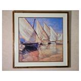 Framed Coastal Sailboat Painting Signed Artist Work