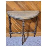 Vintage Demi Lune Console Table with Turned Legs and Stretcher Base