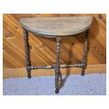 Vintage Demi Lune Console Table with Turned Legs and Stretcher Base