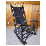 Primitive Style Black Painted Woven Seat Rocking Chair