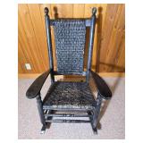 Primitive Style Black Painted Woven Seat Rocking Chair
