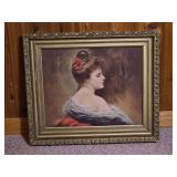 Framed Romantic Portrait Print of Woman in Ornate Gilt Frame