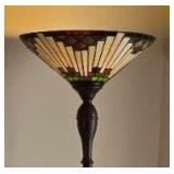 Tiffany Style Torchiere Floor Lamp with Art Glass Shade