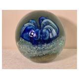 Studio Art Glass Paperweight Blue Swirl Design