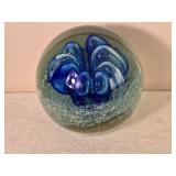 Studio Art Glass Paperweight Blue Swirl Design