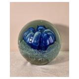 Studio Art Glass Paperweight Blue Swirl Design