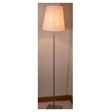 Modern Brushed Metal Floor Lamp with Patterned Shade