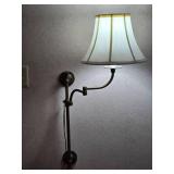 Pair of Adjustable Wall Mount Swing Arm Lamps with Fabric Shades