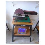 Masterforce 6 belt sander, 9 disc on stand. As shown.