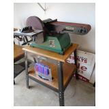 Masterforce 6 belt sander, 9 disc on stand. As shown.