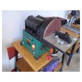 Masterforce 6 belt sander, 9 disc on stand. As shown.